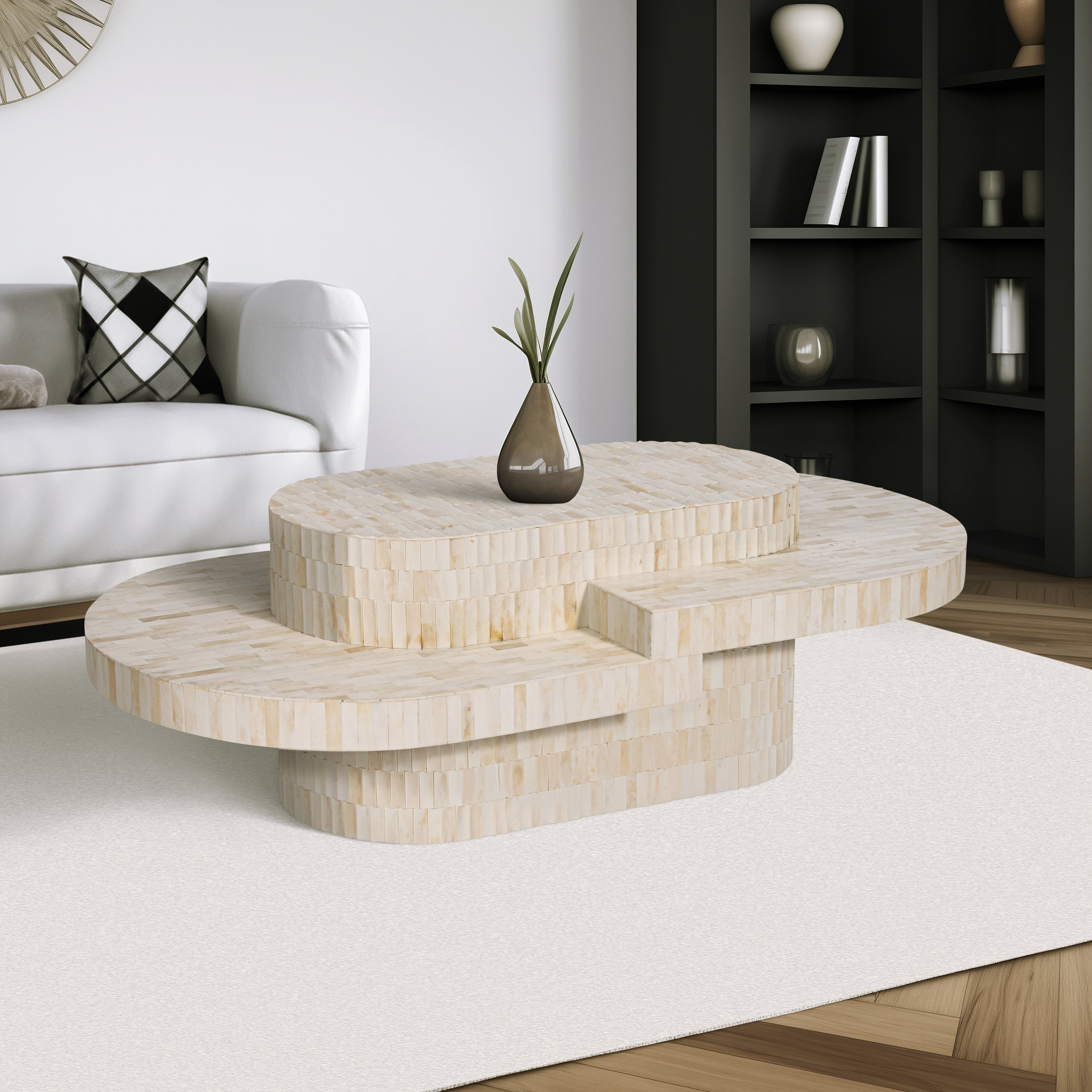 Visual Reference: Orren Ellis Modern Textured Wood Natural Carved Inlay Coffee Table