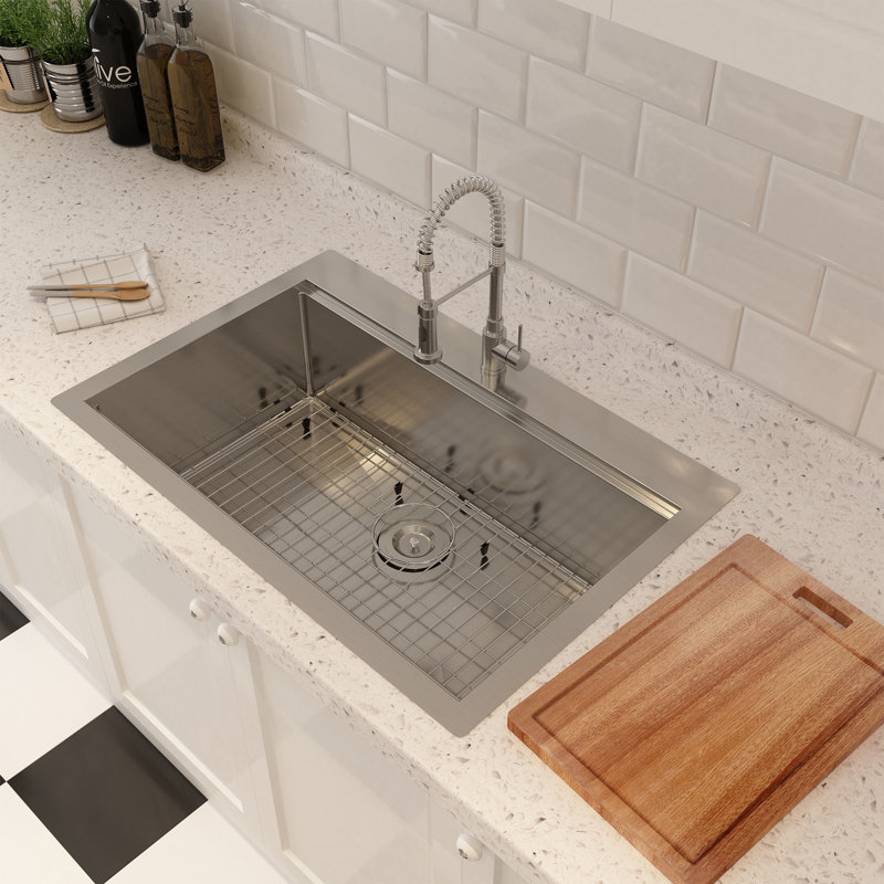 33'' Brushed Stainless Steel Single Bowl Workstation Kitchen Sink
