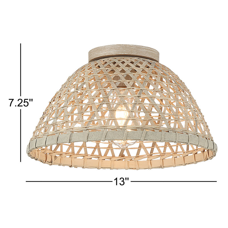 Plafonnier 1 lumière Luminara en noir mat et rotin naturel