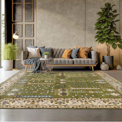 Tapis multicolore en laine noué à la main vert traditionnel William Morris