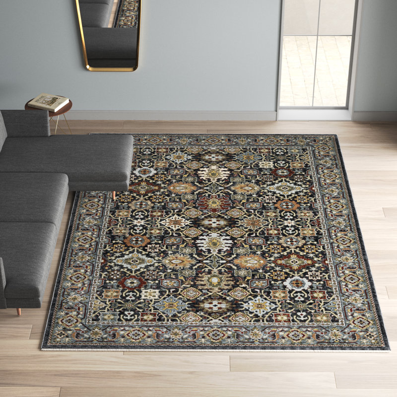 Tapis oriental bleu / brun Hovis, Rectangle 6 pi 7 po x 9 pi 6 po