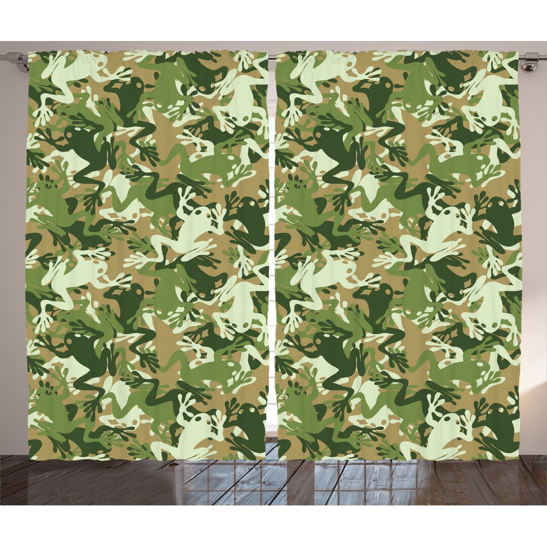 Rustikaler Vorhang, Schädel-Camouflage-Design, Frosch, Sage Pine Grün