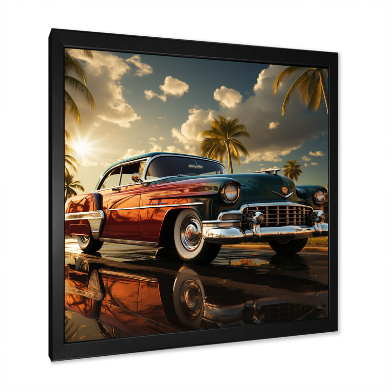 Voiture rétro classique rétro rouge I, Cadre simple noir, H 30 po x l 30 po x P 1 po