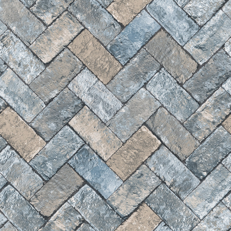Fereol Herringbone Brick 10m X 53cm Wallpaper Roll, Blue/Taupe
