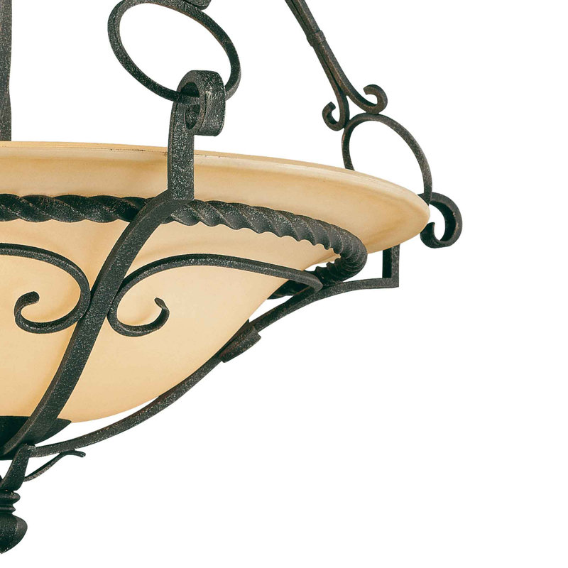 Luminaire suspendu d'intérieur en fer forgé à la main 4 lumières Sayles avec bol en grès
