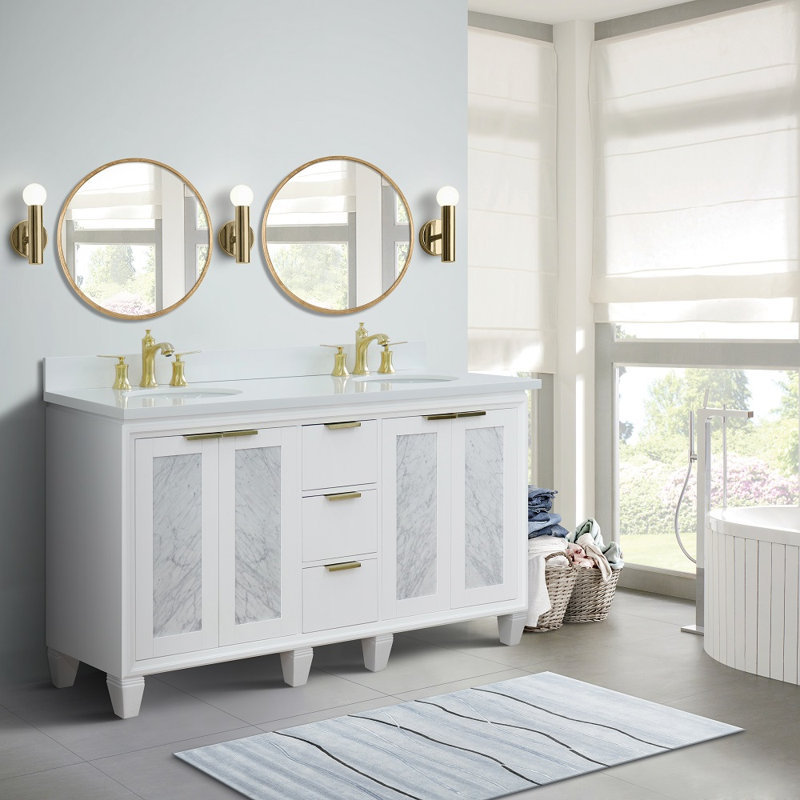 Ensemble de meuble-lavabo double 61 "avec miroir Schreck, Blanc
