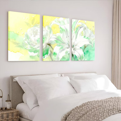 «White Lily and Peony», art mural tendu sur toile, ensemble de 3 panneaux, reproduction d'art abstrait moderne pour le salon, la chambre à coucher ou la salle de bain