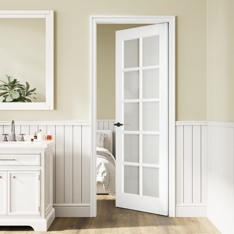 Porte de dalle en verre givré 10-Lite, dalle de porte intérieure en verre fritté en céramique trempée, apprêté blanc / préfini blanc, porte standard à noyau solide, porte de garde-manger, porte de pièce