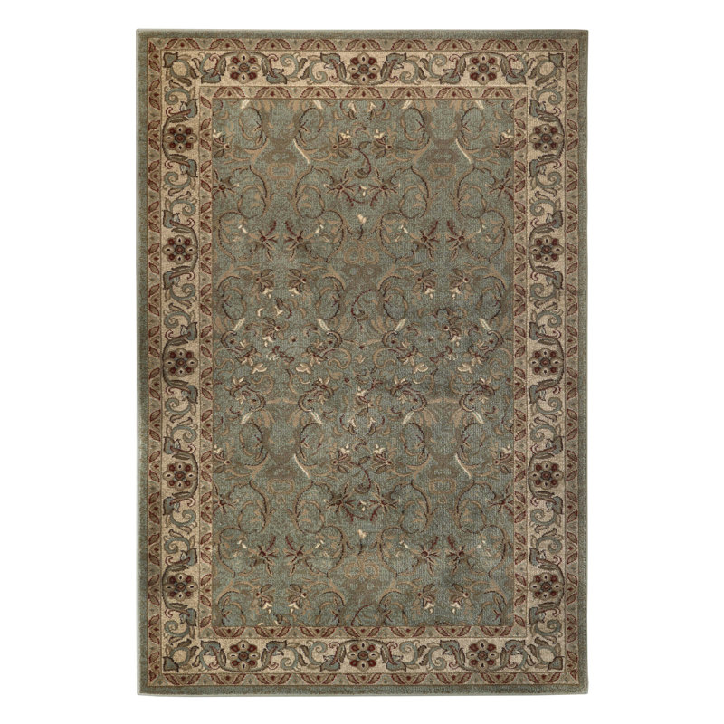 Traditional Oriental Floral Scroll Classic Vines Indoor Area Rug in Green, Rectangle 8' x 10'