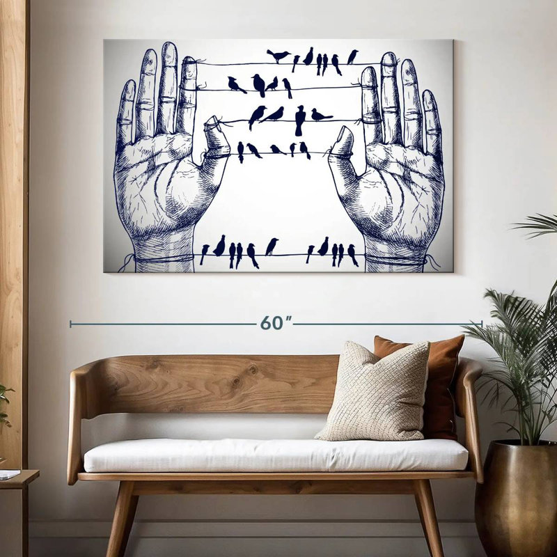Birds On Hand Wires, 34" H x 51" W