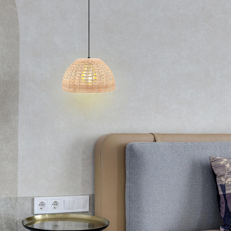 Luminaire suspendu en rotin naturel tissé avec abat-jour de lampe de maison de campagne rétro