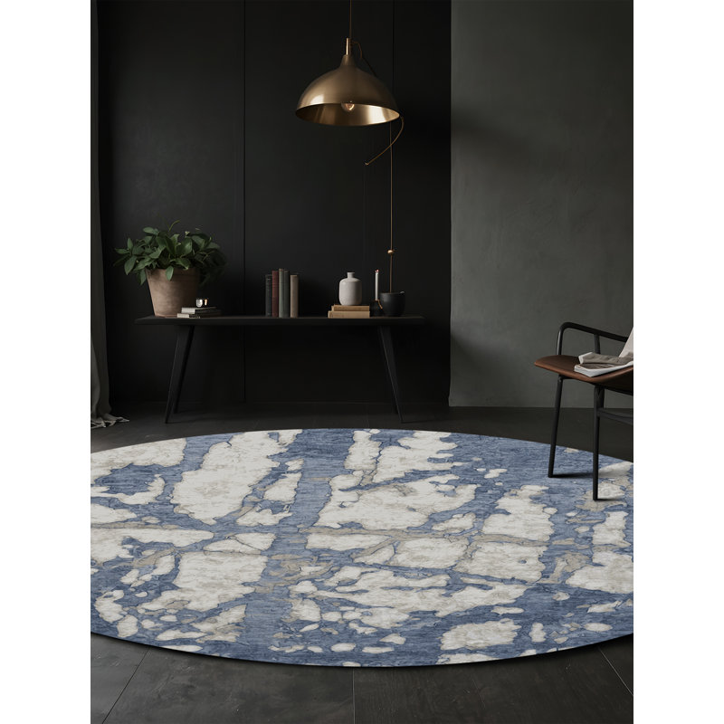 Machine Washable Gray Area Rug, Round 5'