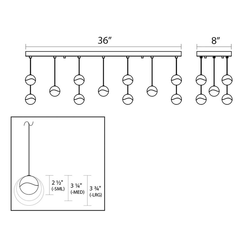 Grapes 11 - Light LED Cluster Pendant, 3.75" H x 37.5" W x 9.75" D, Satin Nickel