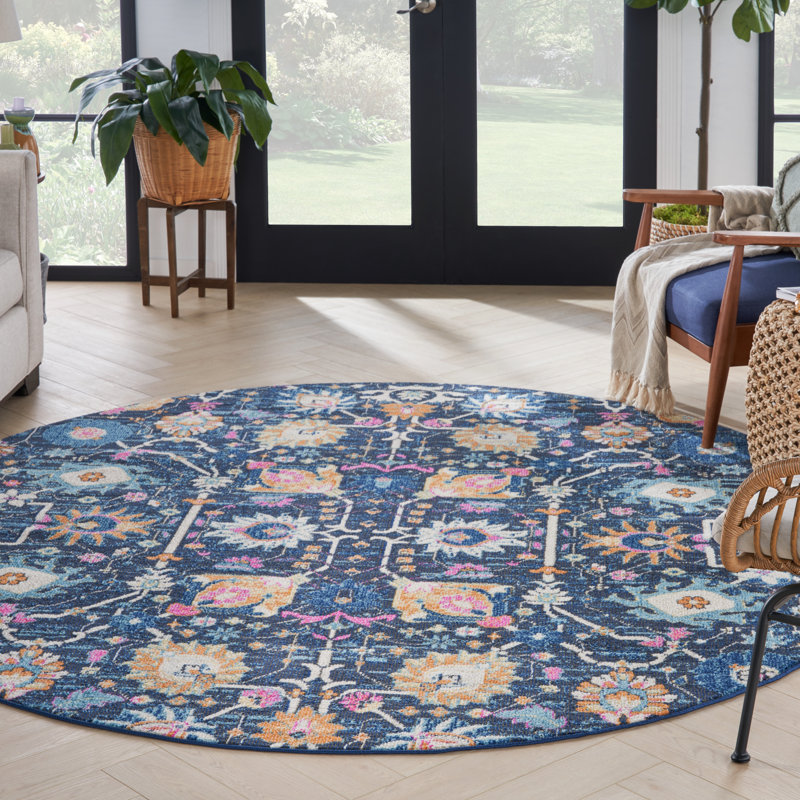 Tapis bleu marine Verda, Rond 8 pi