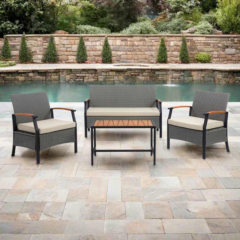 4-Piece Outdoor Rattan Wicker Conversation Set