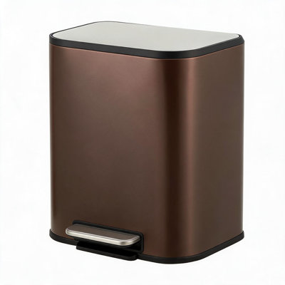Poubelle de cuisine en acier inoxydable – Couvercle à fermeture douce, pédale, seau intérieur amovible, poubelle rectangulaire pour la maison, la salle de bain, le bureau, le salon – Brun 20 L