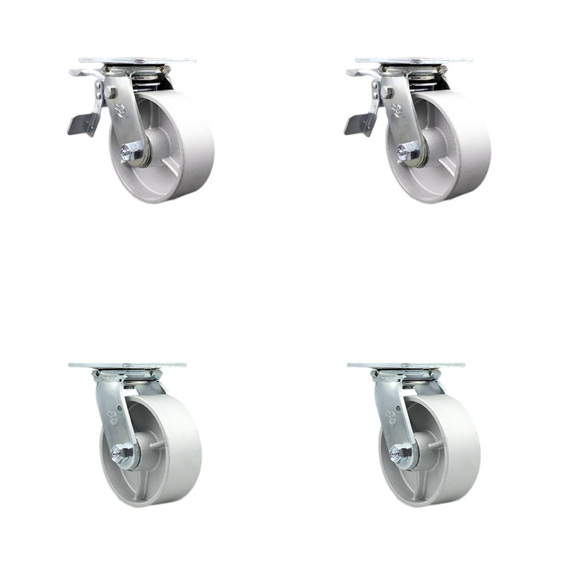 Ensemble de roulettes pivotantes 5 pouces en acier semi-pivotant avec roulement à rouleaux 2