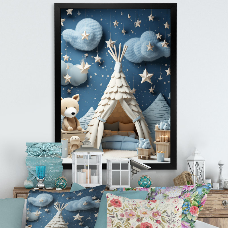 Child Nursery starry Night I - Animal Nursery, art mural, Cadre photo noir, H 32 po x l 16 po x P 1 po