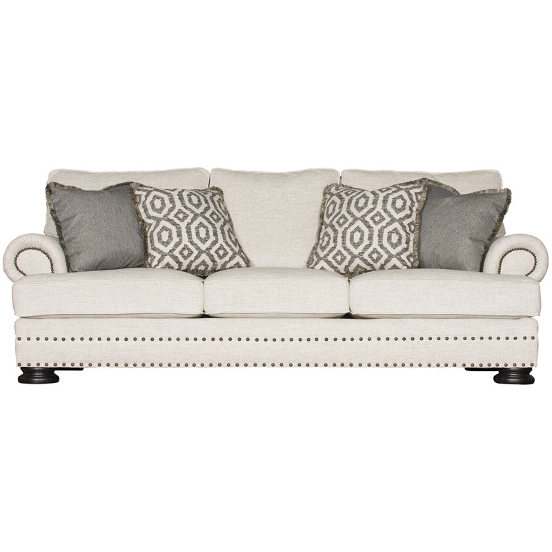 Foster Upholstered 97.5'' Sofa, Flax 1391-012, Antique Brass