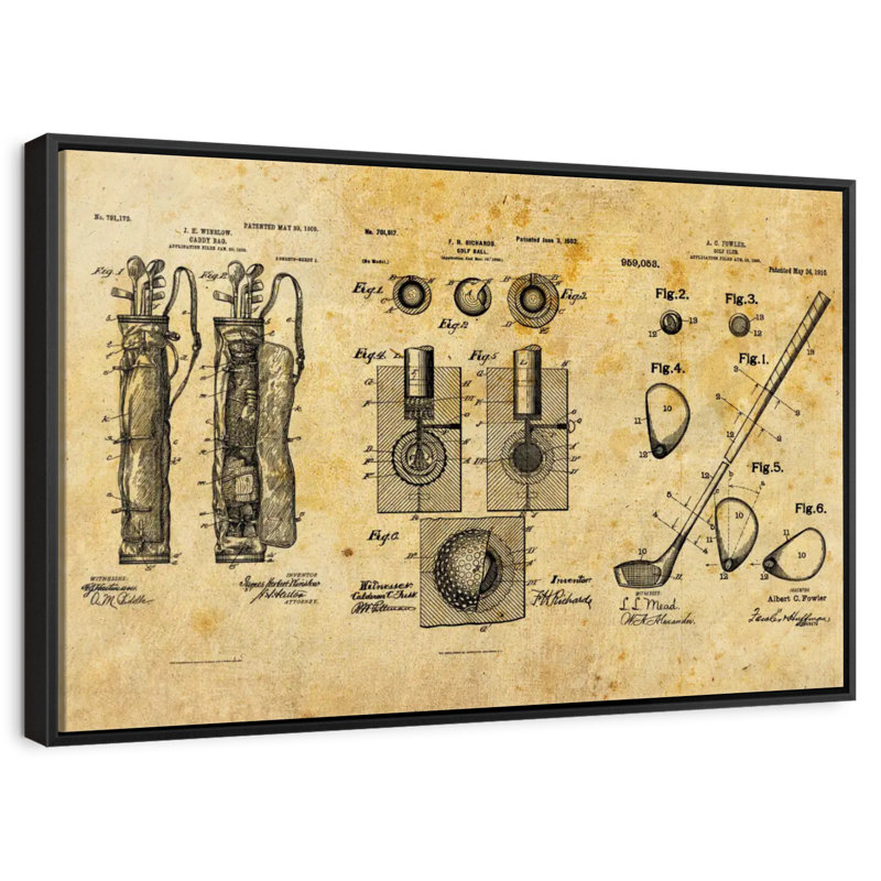 Brevet de jeu de golf, Cadre flottant noir, 40 po x 27 po