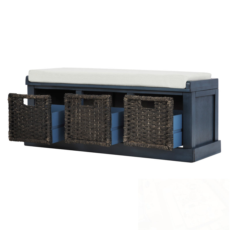 Banc de rangement avec 3 paniers en rotin classiques amovibles