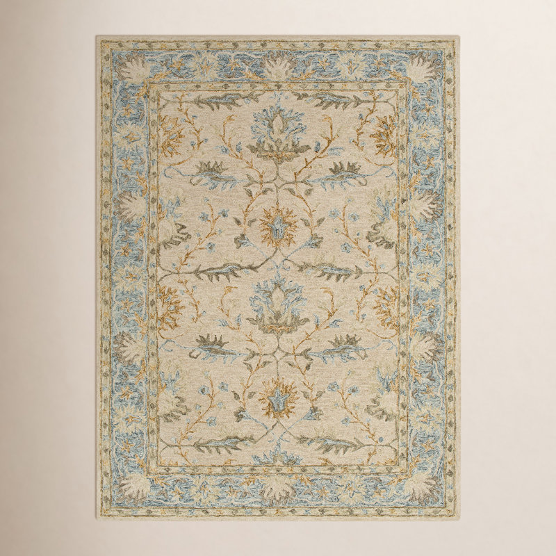 Tapis beige / gris en laine touffeté à la main Sienna, Rectangulaire 8 pi x 10 pi