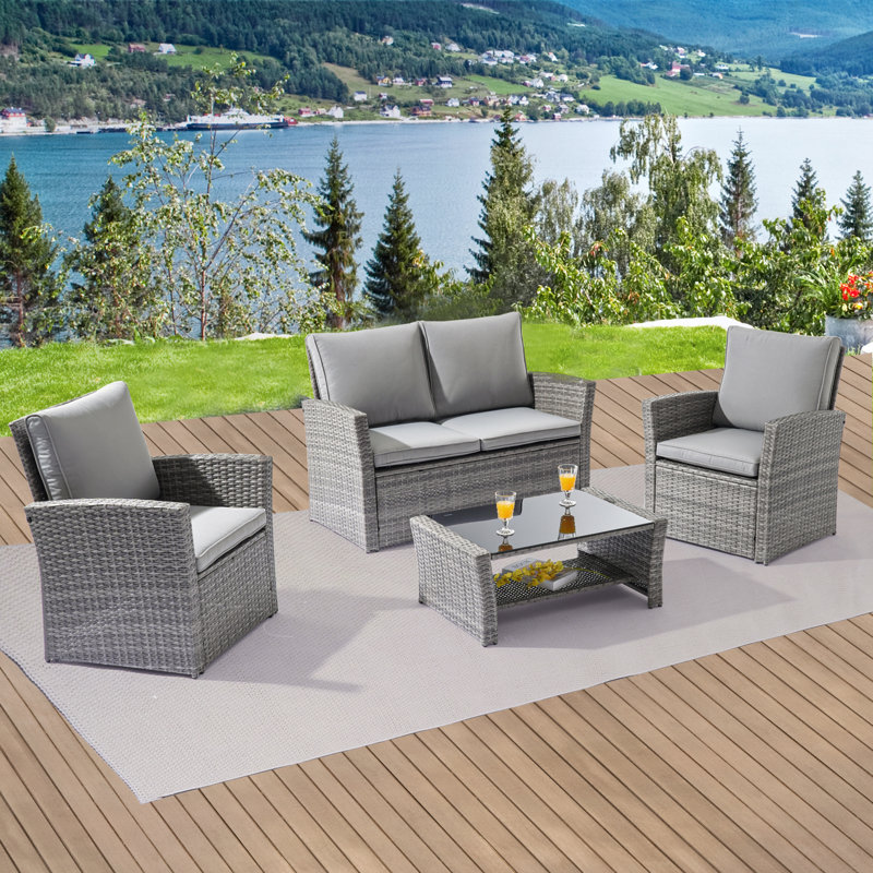 Elrasheed 4 - Person Patio Conversation Set with Cushions, Gray