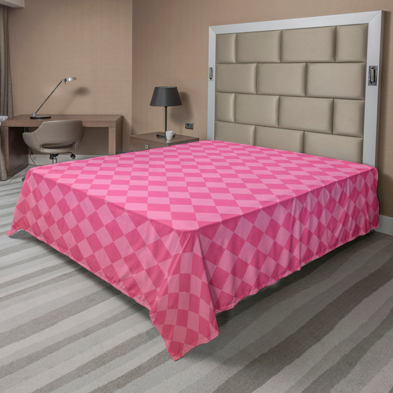 Drap plat moderne de style bohème Ambesonne, Full Flat Sheet, Carreauté fuchsia pâle / rose