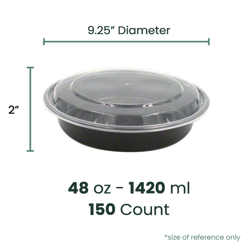 Boîtes à emporter en plastique noir de 1,4 litre (48 oz) allant au micro-ondes, avec couvercle transparent, lot de 150.