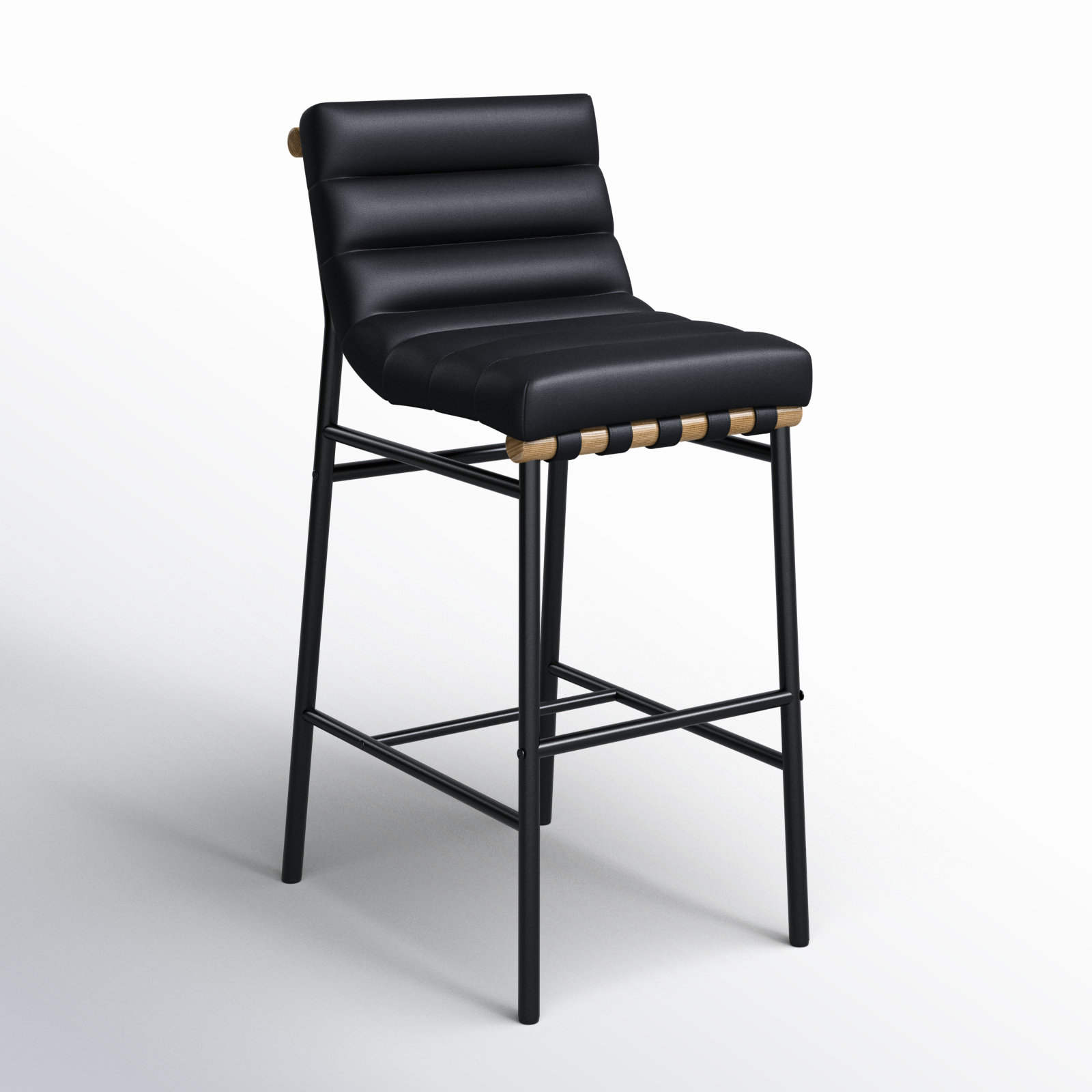 Vincentas Bar and Counter Stool, Black Faux Leather, Bar Stool (29.9" Seat Height)
