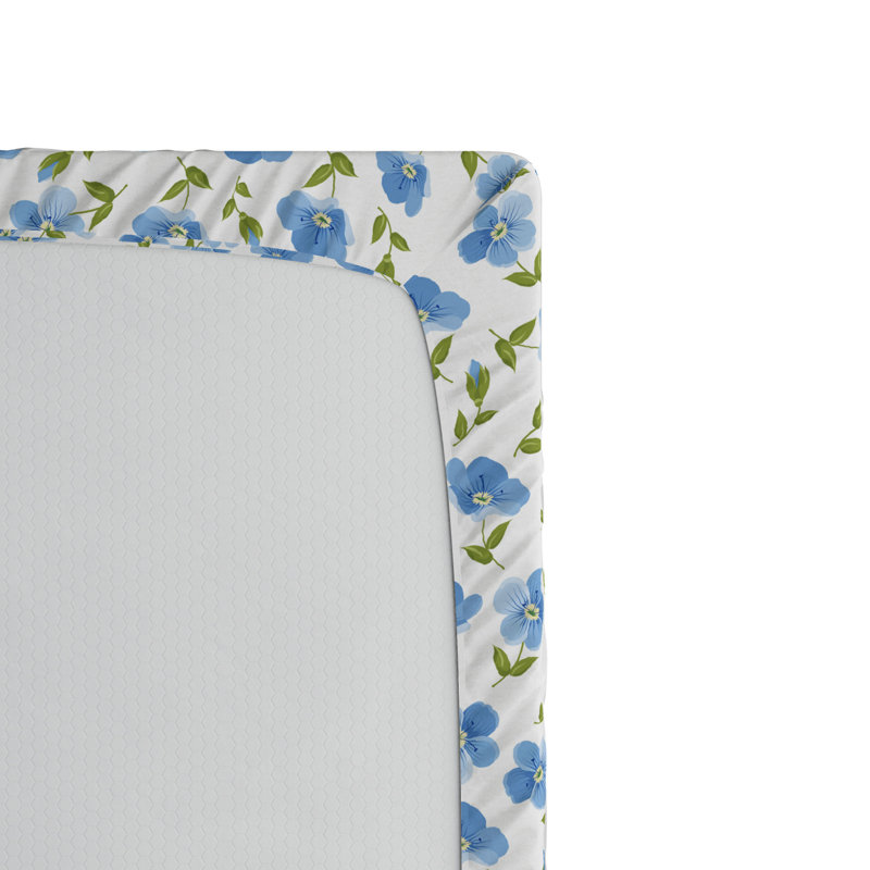 Microfiber Floral Fitted Sheet, Queen Fitted Sheet, Blue Floral