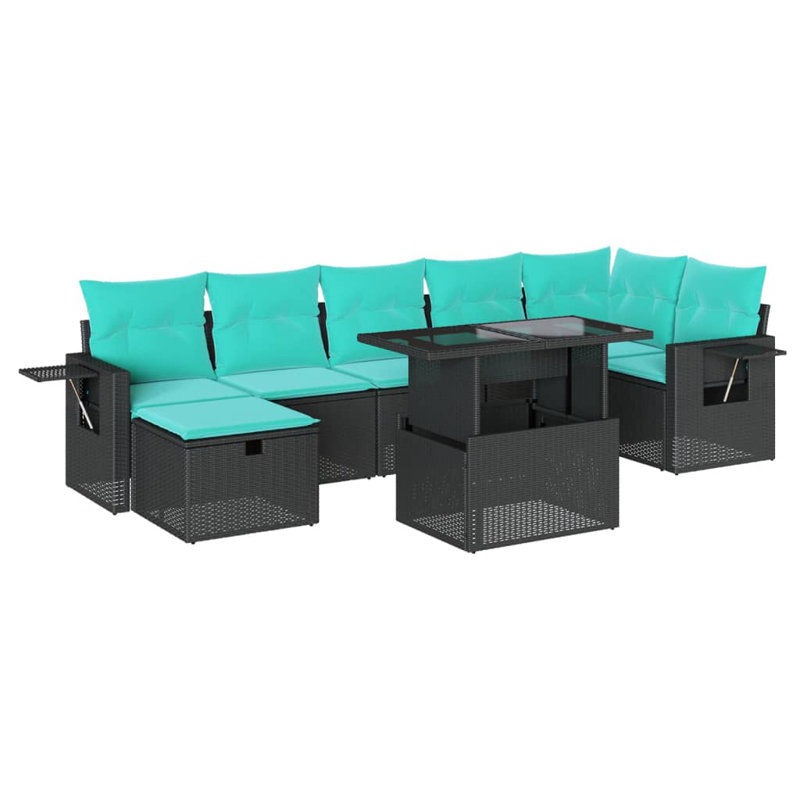  Ensemble de canapé de patio 8 pièces avec coussins en rotin de polyester, Noir, Vert