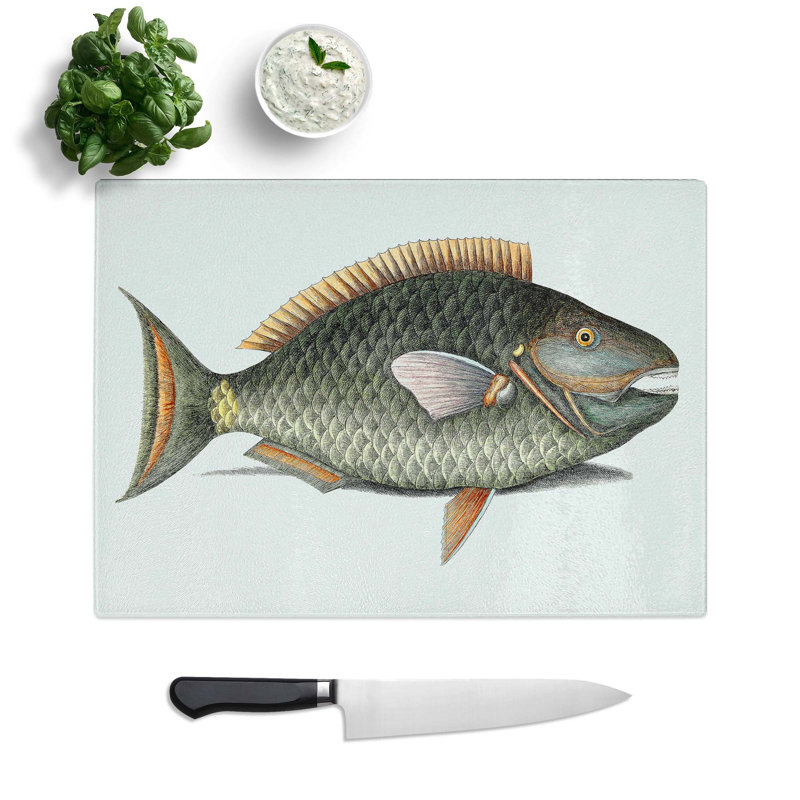 Tempered Glass Parrot Fish by Mark Catesby Chopping Board, 39 cm W x 28.5 cm L