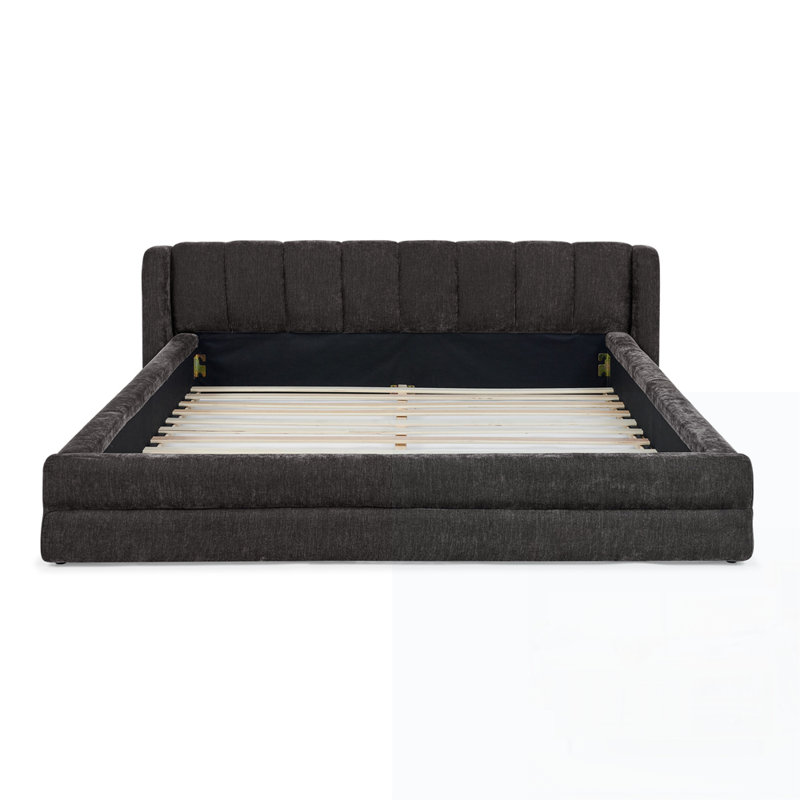 Structure de lit rembourrée avec tissu épais, Gris foncé