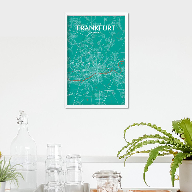 Carte de Francfort, impression graphique contrastée, H 17 po x l 11 po, Vert / brun