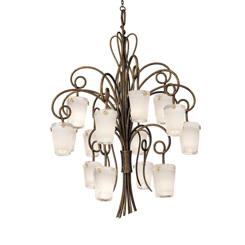 Lustre Tribecca 16 LT Kalco, Cuivre antique, Verre délicat antique Tribecca