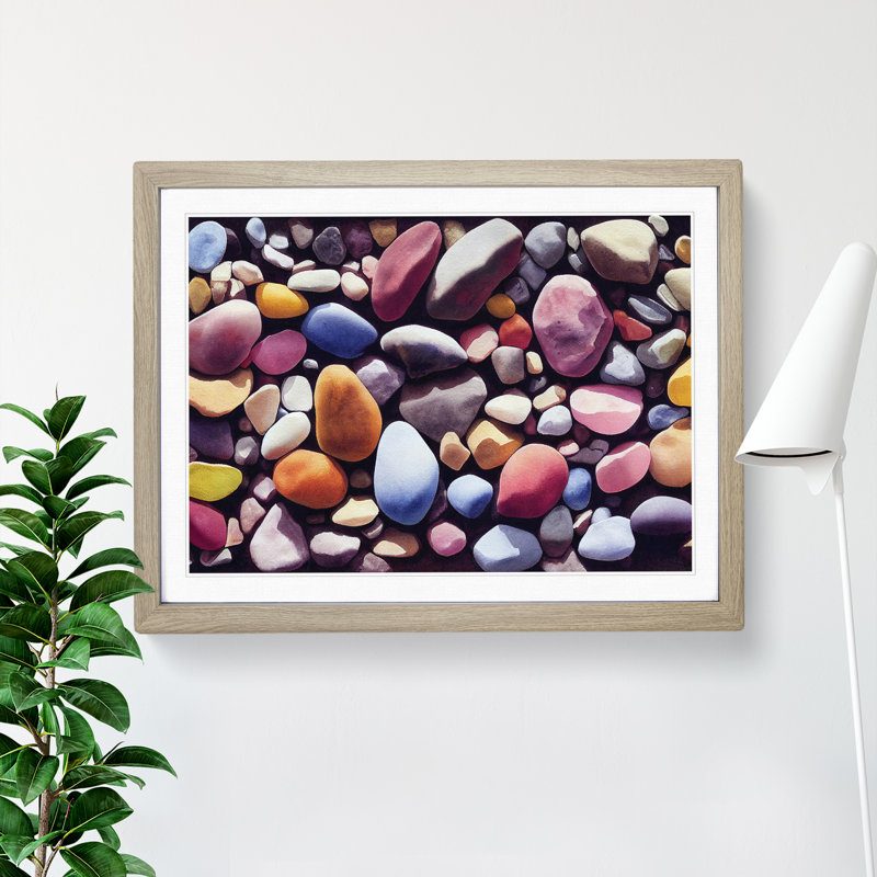 Colourful River Pebbles Vol.4 - Single Picture Frame Print, Oak Framed, 25cm H x 34cm W x 2cm D