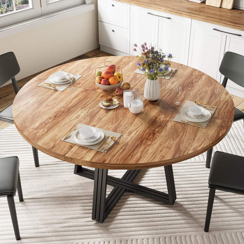 Round Dining Table For 4-6, 42" Farmhouse Kitchen Table With Storage, Circle Dinner Tables For Kitchen, Dining Room, Living Room, Meeting Room, Apartment