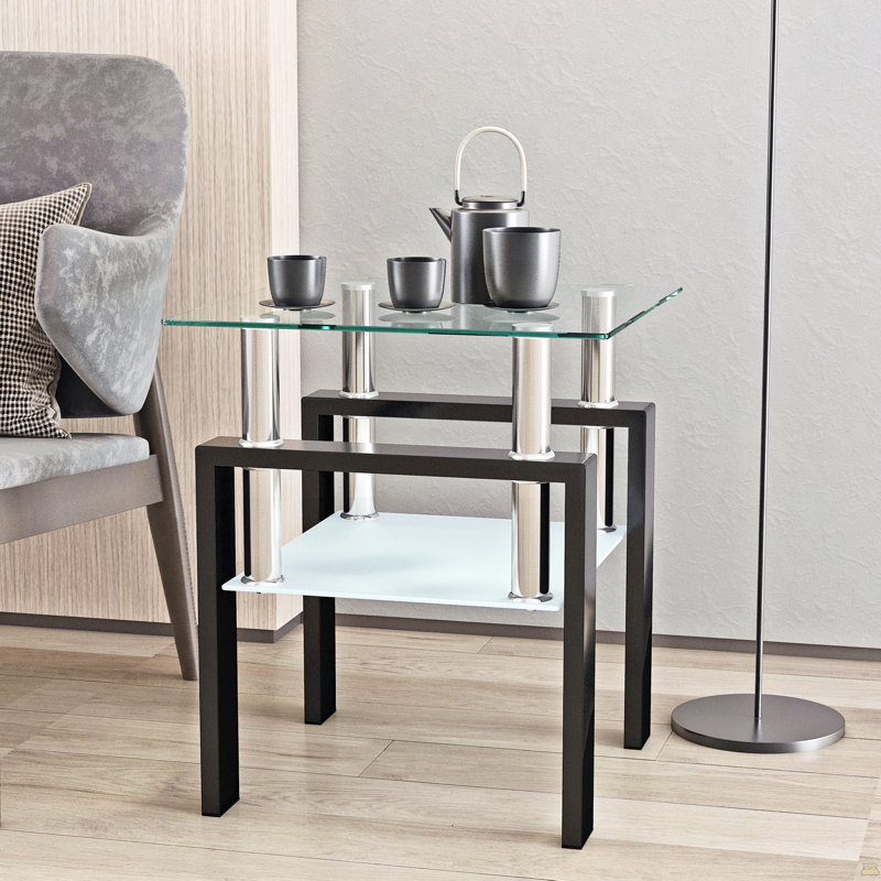 Table basse en verre trempé 1 pièce, Transparent, 1, Noir