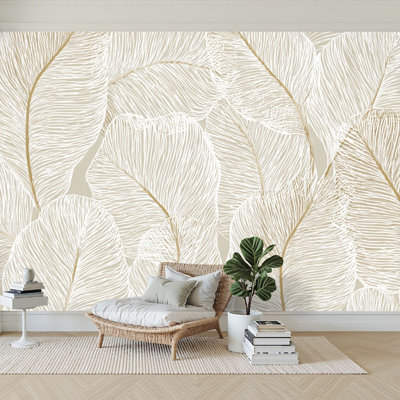 Peel and Stick Wallpaper 96" W x 69" H Modern Self Adhesive Wall Mural for Bedroom seamless abstract grey floral leaves