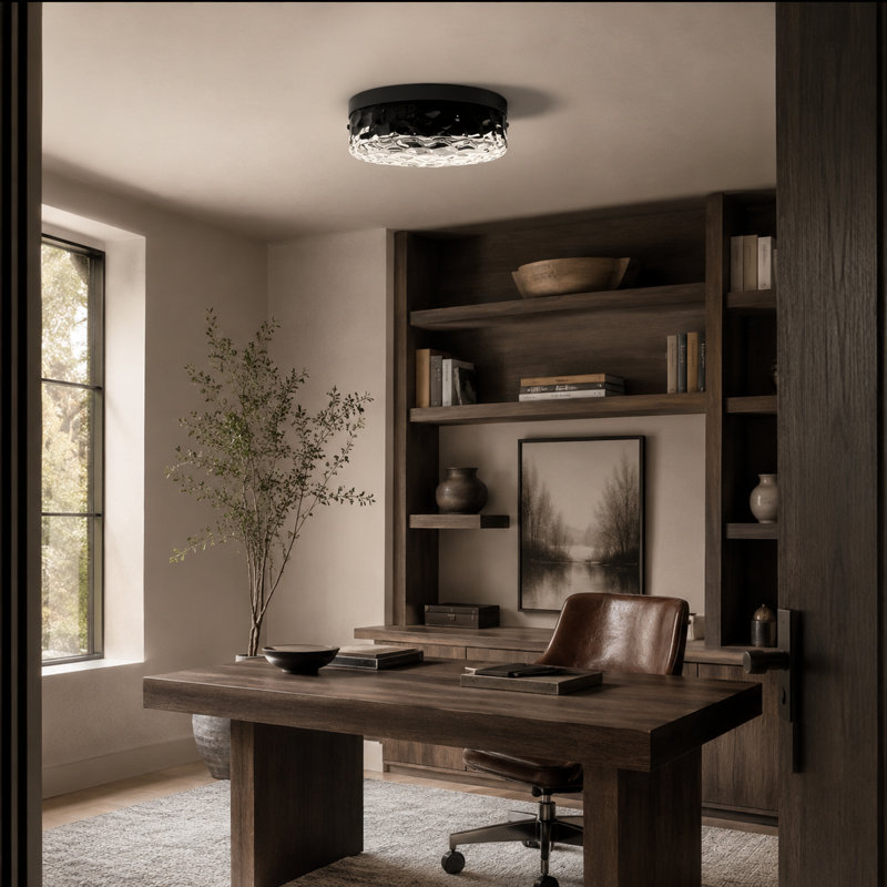 Plafonnier encastré 12 po - 3 lumières noir mat moderne en métal et verre à intensité variable pour chambre à coucher