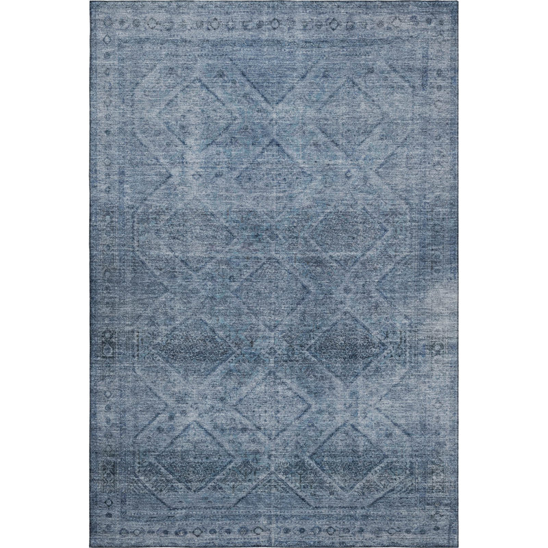 Premium Machine Washable Mayfield AMF2060 Geometric Rug, Blue, 8' x 10'
