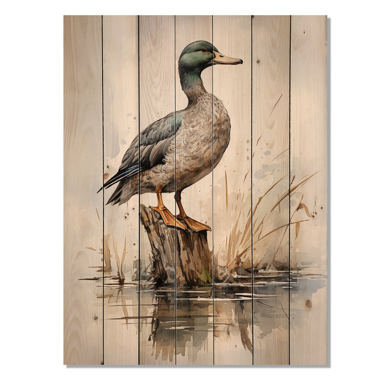 Canard colvert minimaliste à l'étang II - animal canard sur bois, H 20 po x l 10 po