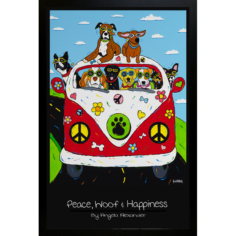 «Peace Wouf and Happiness» par Angela Alexander - impression encadrée sur papier encadré