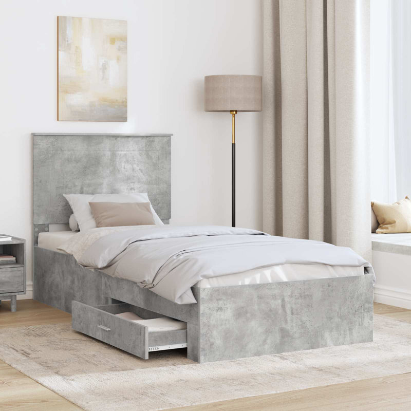 Bed Frame, European Single (90 x 200 cm), Concrete Grey