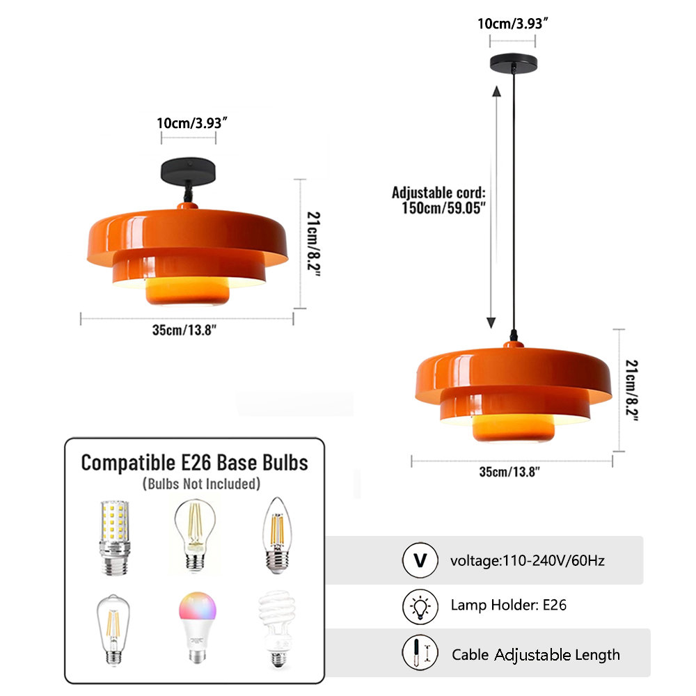Luminaire suspendu de style Mid-Century à 3 niveaux avec abat-jour encastré en métal 3 lumières pour table de salle à manger