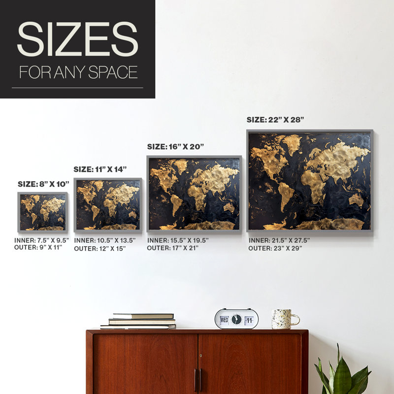 Map Series-VII -Framed Print - Restickable, 22" H x 28" W, Gray