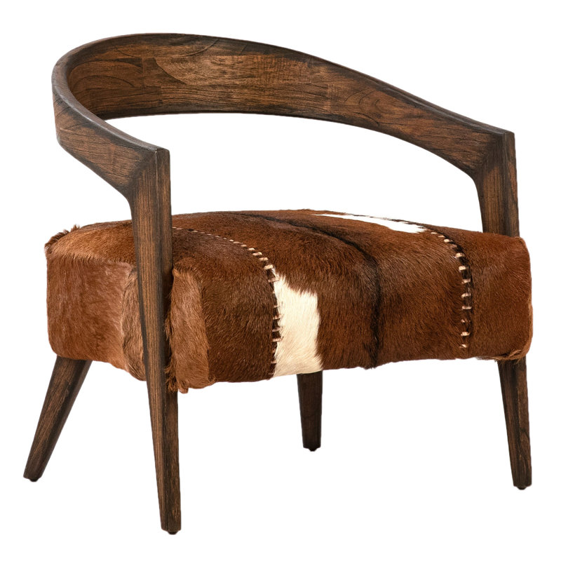 Liara Goat Hide Upholstered Occasional Chair, Medium Brown, Natural Brown/White Goat Hide
