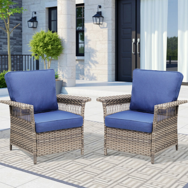 Chaise d'extérieur, ensemble de 2 fauteuils avec coussins pour patio