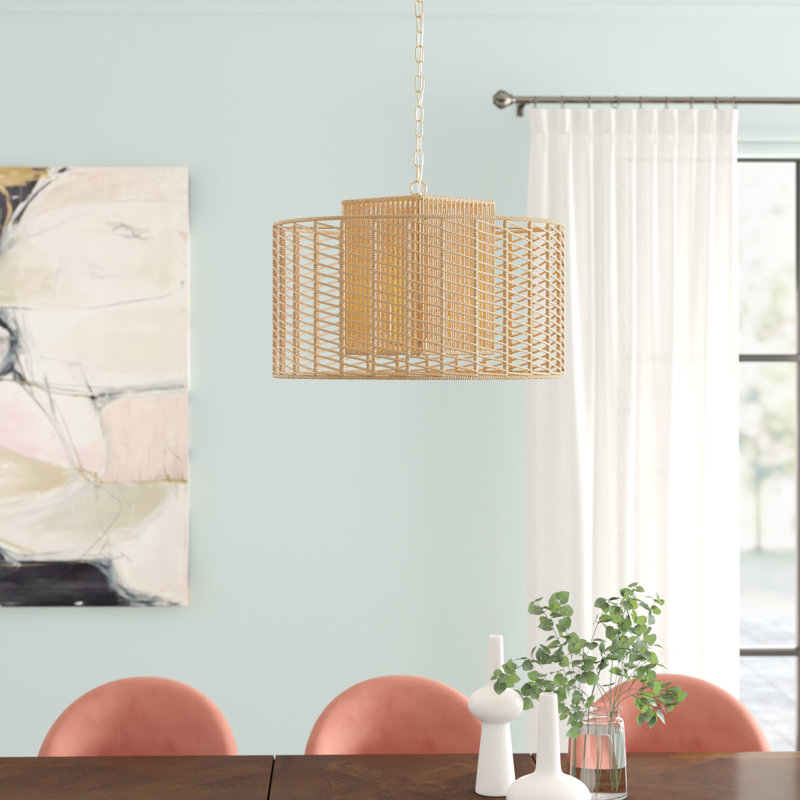 Luminaire suspendu tambour 4 lumières Catalonia Longino, Laiton doré, Naturel